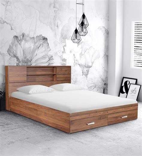 Buy Hoshi Queen Size Bed In Walnut Finish With Drawer Storage At 27