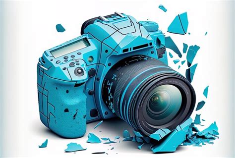 camera digital quebrada azul em close  isolada em um pano de fundo