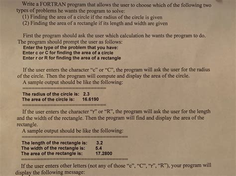 Solved Write A FORTRAN Program That Allows The User To Chegg