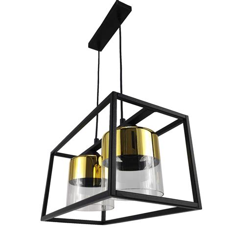 Lampa wisząca BOX GOLD 2 sufitowa plafon nowoczesna czarna klatka