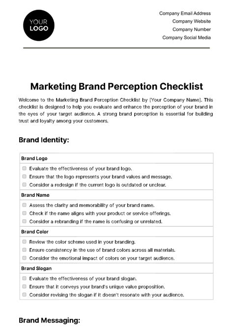 Free Marketing Brand Perception Checklist Template Edit Online