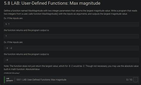 Solved Lab User Defined Functions Max Magnitude Define Chegg