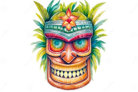 Tiki Masks And Wooden Totems Showcases The Traditional Hawaiian And Polynesian Art Style White