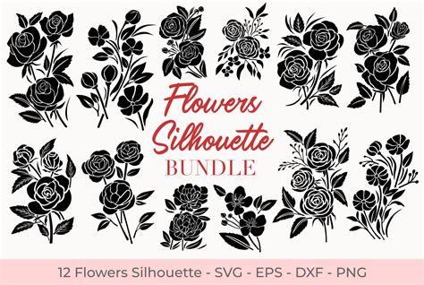 Flowers Silhouette Bundle Svg