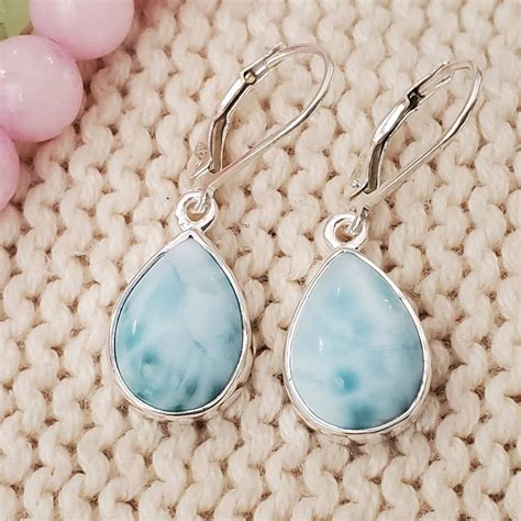 Larimar Earrings Lever Back Hook Earring Teardrop Larimar Etsy