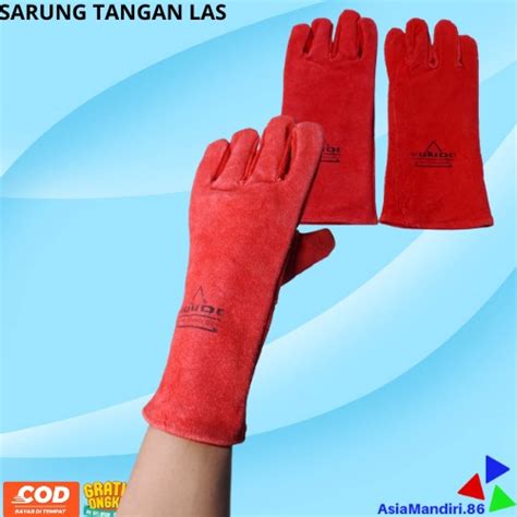 Jual SARUNG TANGAN LAS MERAH Sarung Tangan Kulit Las Wellding Gloves