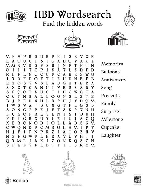 Birthday Themed Word Searches Beeloo Printables