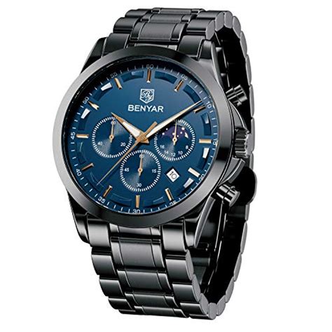 By Benyar Montre Chronographe En Acier Inoxydable Tanche Avec Date