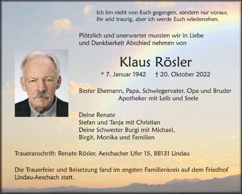 Traueranzeigen von Klaus Rösler schwaebische de Trauerportal