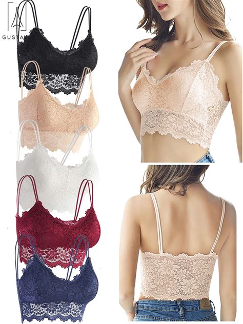 Gustave 3 Pack Lace Bralettes For Women Padded Lace Bandeau Bra V Neck