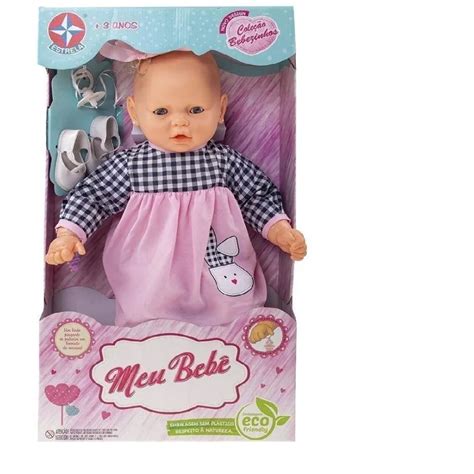 Boneca Meu Bebê Negro Vestido Xadrez e Rosa Estrela Submarino