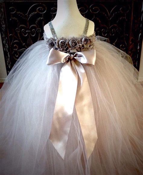 Gray Silver Flower Girl Tutu Dress Silver Flower Girl Dress Ivory