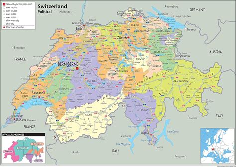 Carte politique de la Suisse Papier plastifié Format A0 84 1 x