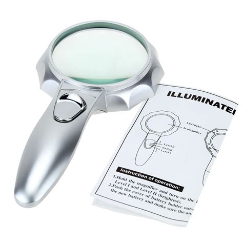 70mm 4x Handheld Lighted Stand Magnifier Magnifying Glass With 6 Led Light Multifunctional Loupe