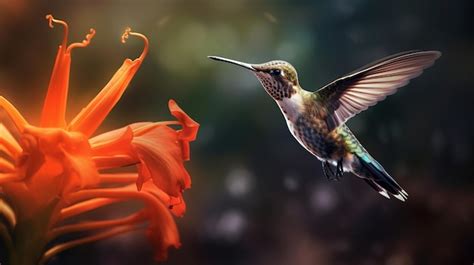 Premium AI Image | Blurred motion of a hummingbird hovering over a flow ...