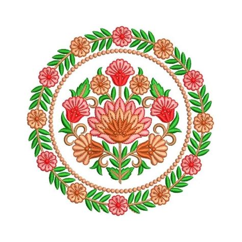 Colorful Indian Floral Circle Embroidery Design For Machine