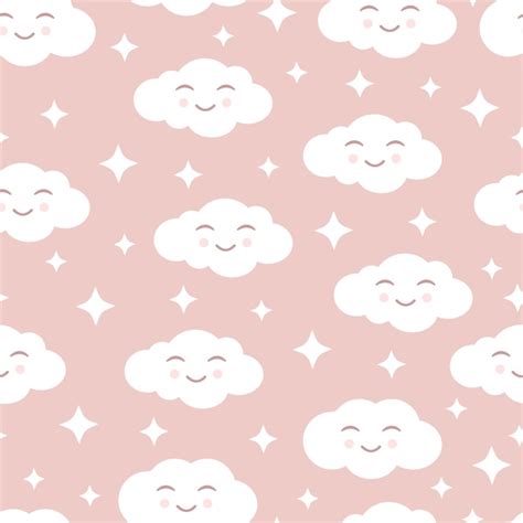 Premium Vector Cute Seamless Pattern With Smiling Clouds