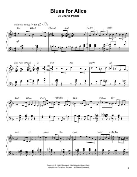 Blues For Alice By Charlie Parker Sheet Music For Piano Transcription