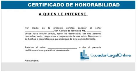 Formato Certificado De Honorabilidad A Quien Interese Brenp