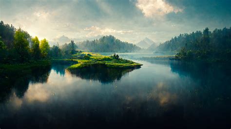 Wallpaper Danau Pegunungan Hutan Air Hijau Rumput Awan Awan