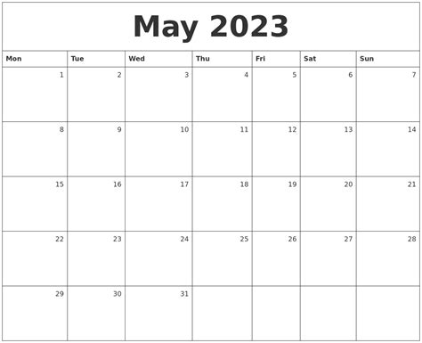 May 2023 Monthly Calendar