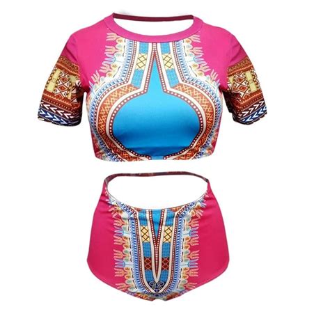 Dashiki Push Up High Waist Swimwear Women Plus Size Bikini Set African