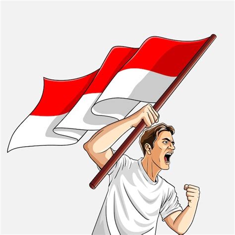 Hombre Que Sostiene La Bandera Indonesia Gritando Libertad Vector Premium