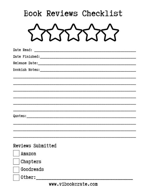 Book Review Check List Free Printable Book Review Template Writing