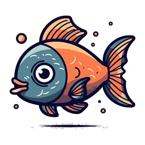 Premium Vector Funny Cartoon Fish Vector Illustration Isolated On A