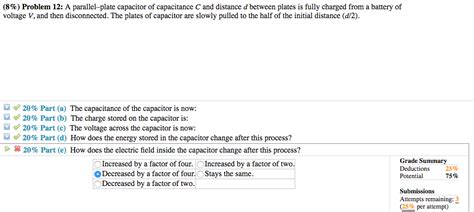 Solved 8 Problem 12 A Parallel Plate Capacitor Of Chegg