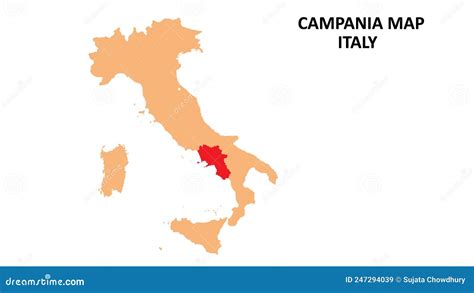 Campania Regions Map Highlighted on Italy Map Stock Vector ...