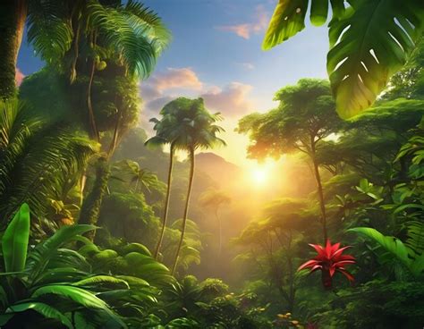 Premium Photo A Lush Tropical Rainforest With Vibrant Flora And Fauna