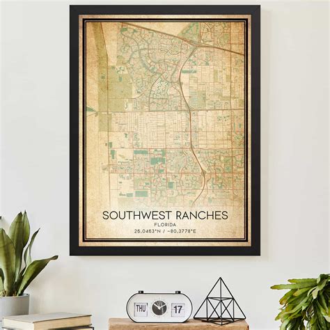 Vintage Southwest Ranches Florida Map Poster Modern Home Decor Wall