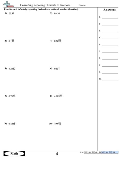 Repeating Decimals To Fractions Worksheet Printable Calendars At A Glance