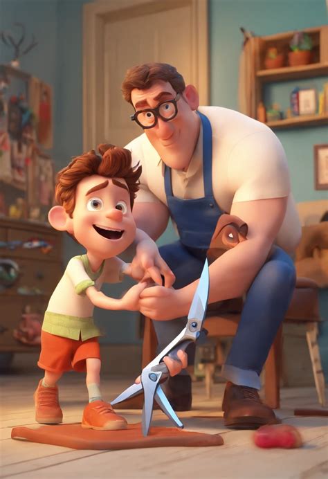 Estilo Pixar The Grown Man Is Holding A Naked Blue Eyed Boy And In His