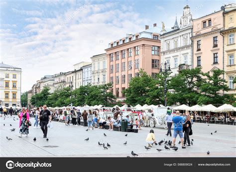 Beautiful Tenements Old Town Krakow Poland Tourists Destination Stock