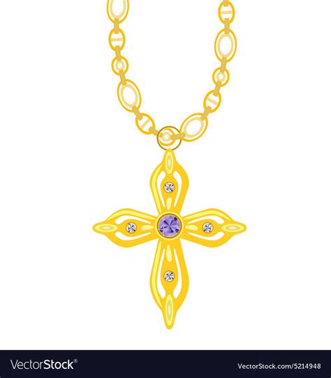 Gold chain with cross diamond Royalty Free Vector Image