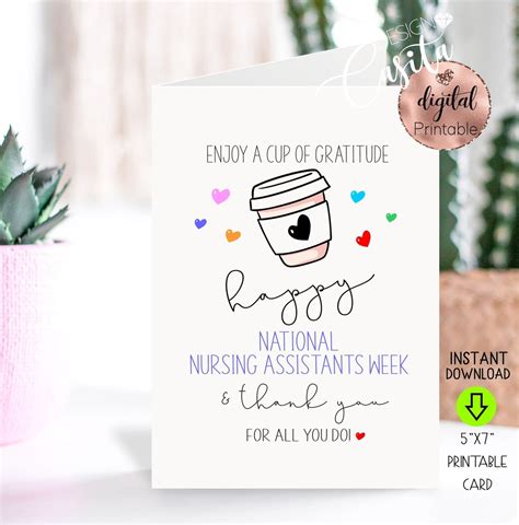 Happy Cna Week Printable 5x7 Folded Greeting Cardcoffee Etsy