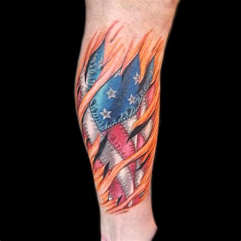 realistic flag tattoo done at Masterpiece Tattoo in San Francisco