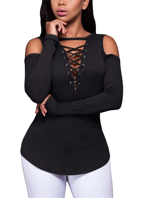 Women Slim Tops Casual V Neck Off Shoulder Long Sleeves T Shirt Sexy