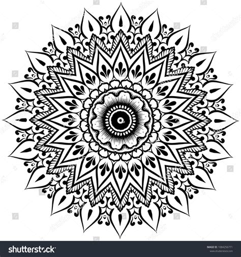 Floral Round Line Art Mandala Stock Vector Royalty Free 1084256771