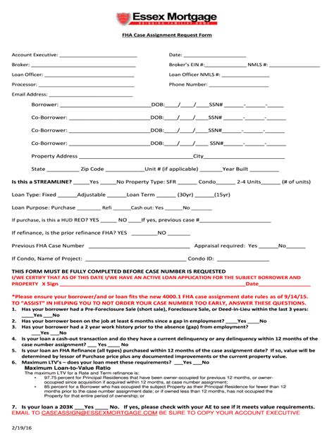 Fillable Online FHA Case Assignment Request Form Fax Email Print