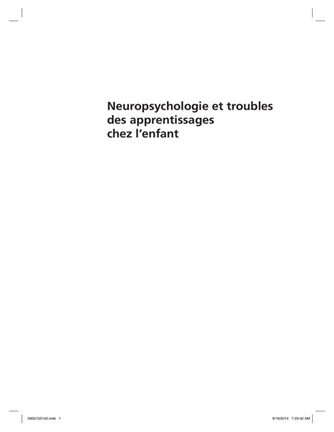 Neuropsychologie Et Troubles Des Apprentissages Chez L