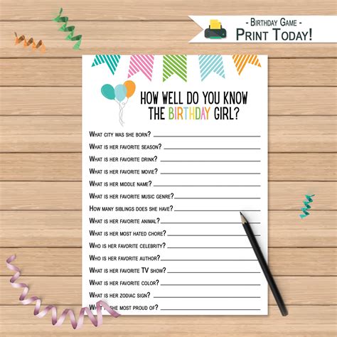 Adult How Well Do You Know The Birthday Girl Quiz Birthday Etsy Canada