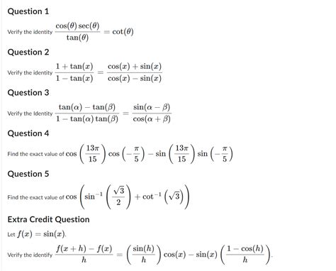 Solved ify the identity tan θ cos θ sec θ cot θ uestion 2 Chegg