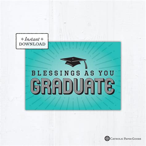 Graduation Blessings Turquoise Catholic Graduation Card Printable Pdf 5x7 Printable Graduation