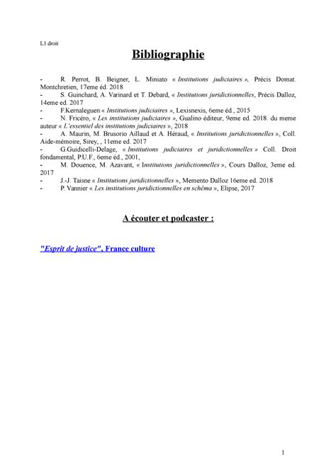 Cours Institutions Judiciaires L Droit Bibliographie R