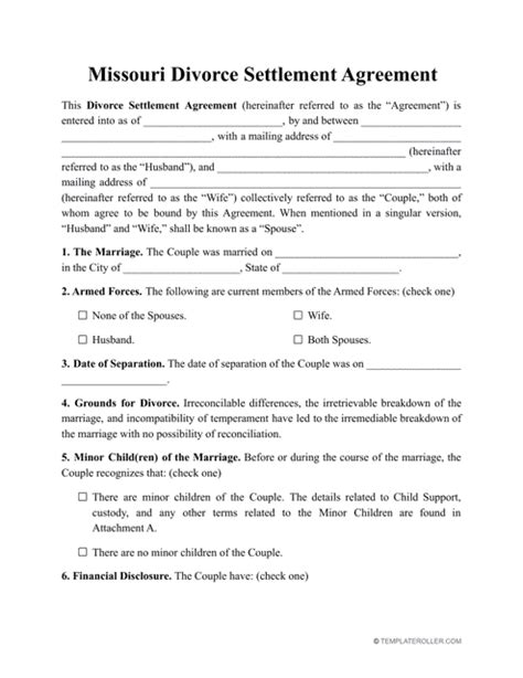 Missouri Divorce Settlement Agreement Template Fill Out Sign Online And Download Pdf