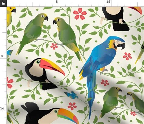 Tropical Bird Fabric Birds And Blooms Exotic Parrots And Etsy