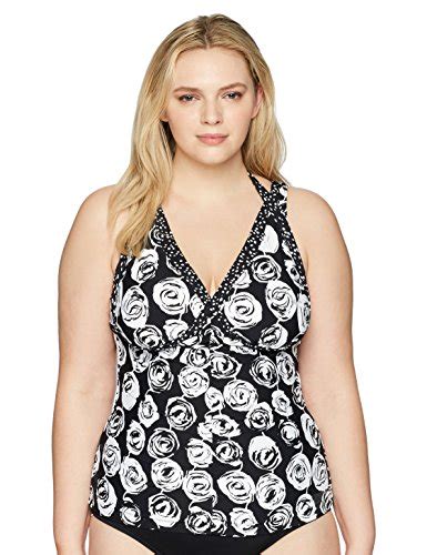 Anne Cole Womens Plus Size Over The Shoulder Floral Tankini Swim Top Multi 24w